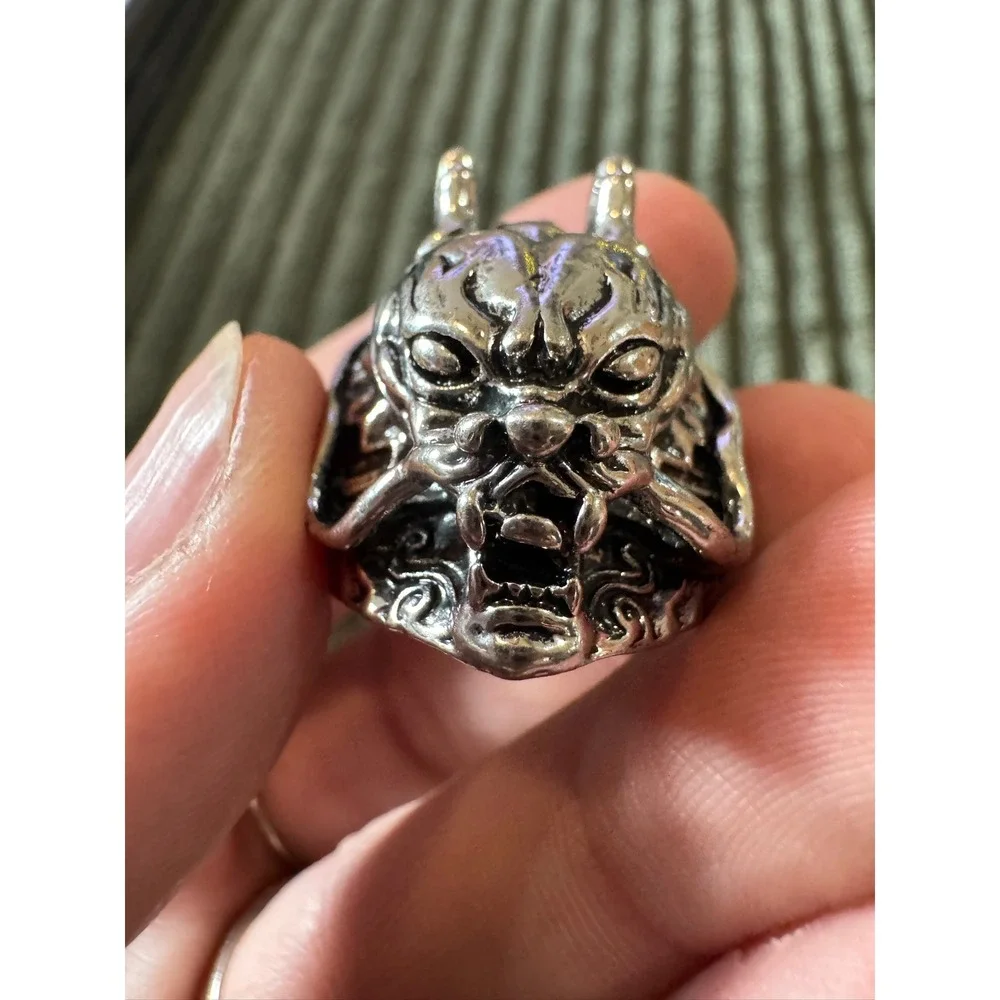 Men's Silver Dragon Head Ring Punk Rock Biker Stainless Steel Adjustable Size